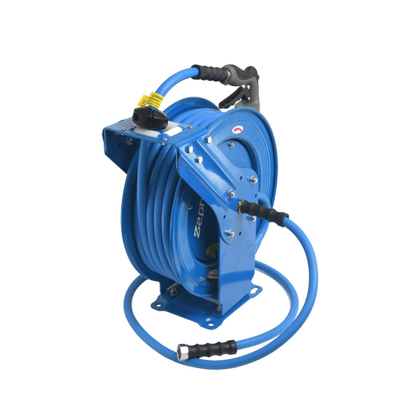 Zephyr Auto-Retractable Heavy-Duty Water Hose Reel (10mm/3/8") with Premium Rubber Hose and 8-Mode Water Spray Gun – Blue