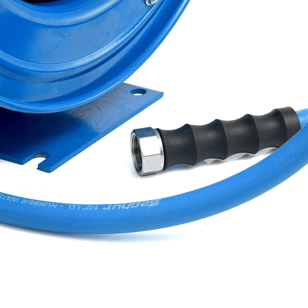 Zephyr Auto Retractable Heavy Duty Hose Reel 10mm/ 1/2" with Rubber Hose, 8 Mode Spray Nozzle - Blue