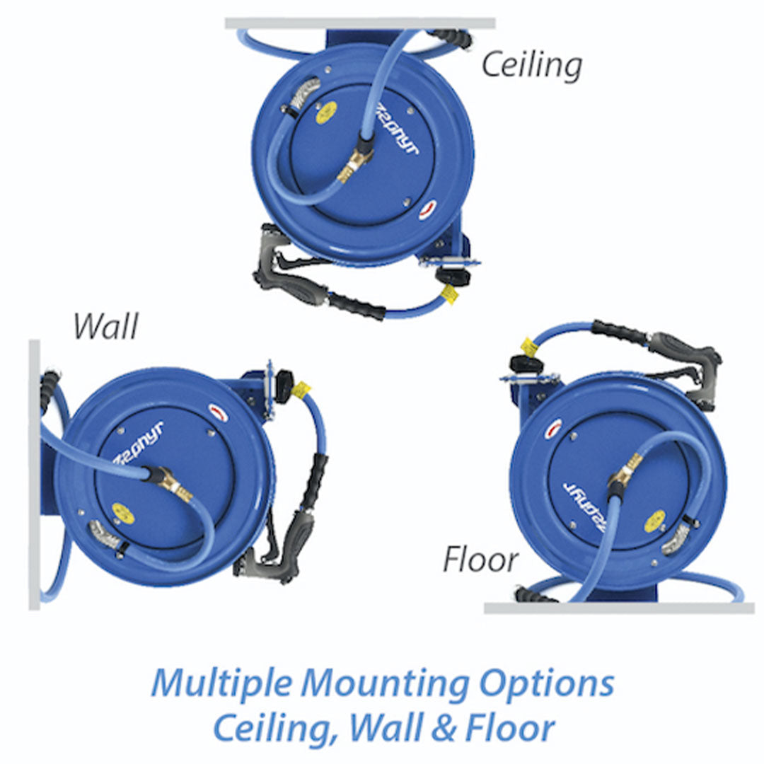 Zephyr Blue Heavy-Duty Auto-Retractable Water Hose Reel – Durable and Great for Heavy-Duty Cleaning