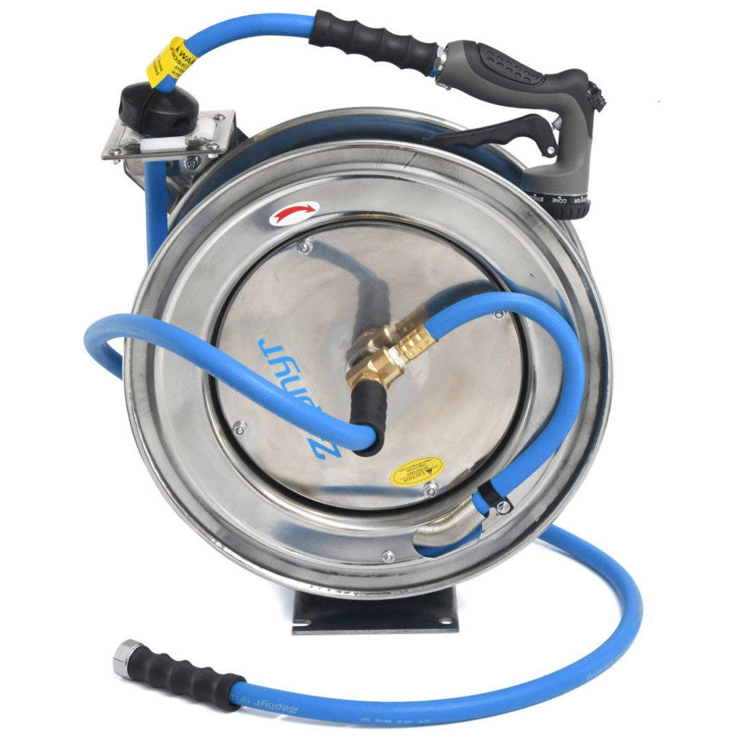 Zephyr Stainless Steel Auto-Retractable Water Hose Reel (13MM ID) – Designed for Long-Lasting Outdoor Use