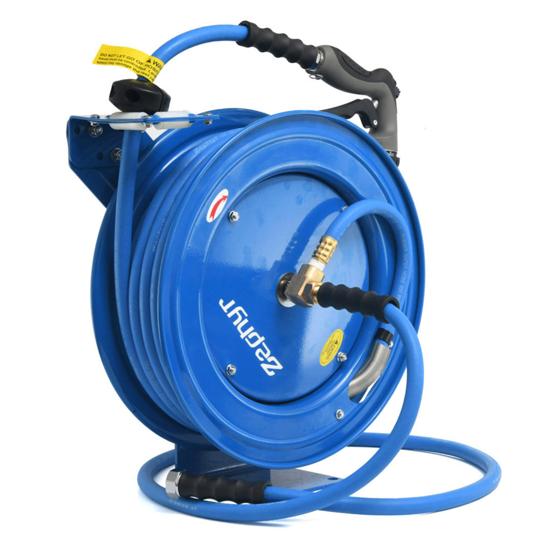 Zephyr Blue Heavy-Duty Auto-Retractable Water Hose Reel – Durable and Great for Heavy-Duty Cleaning