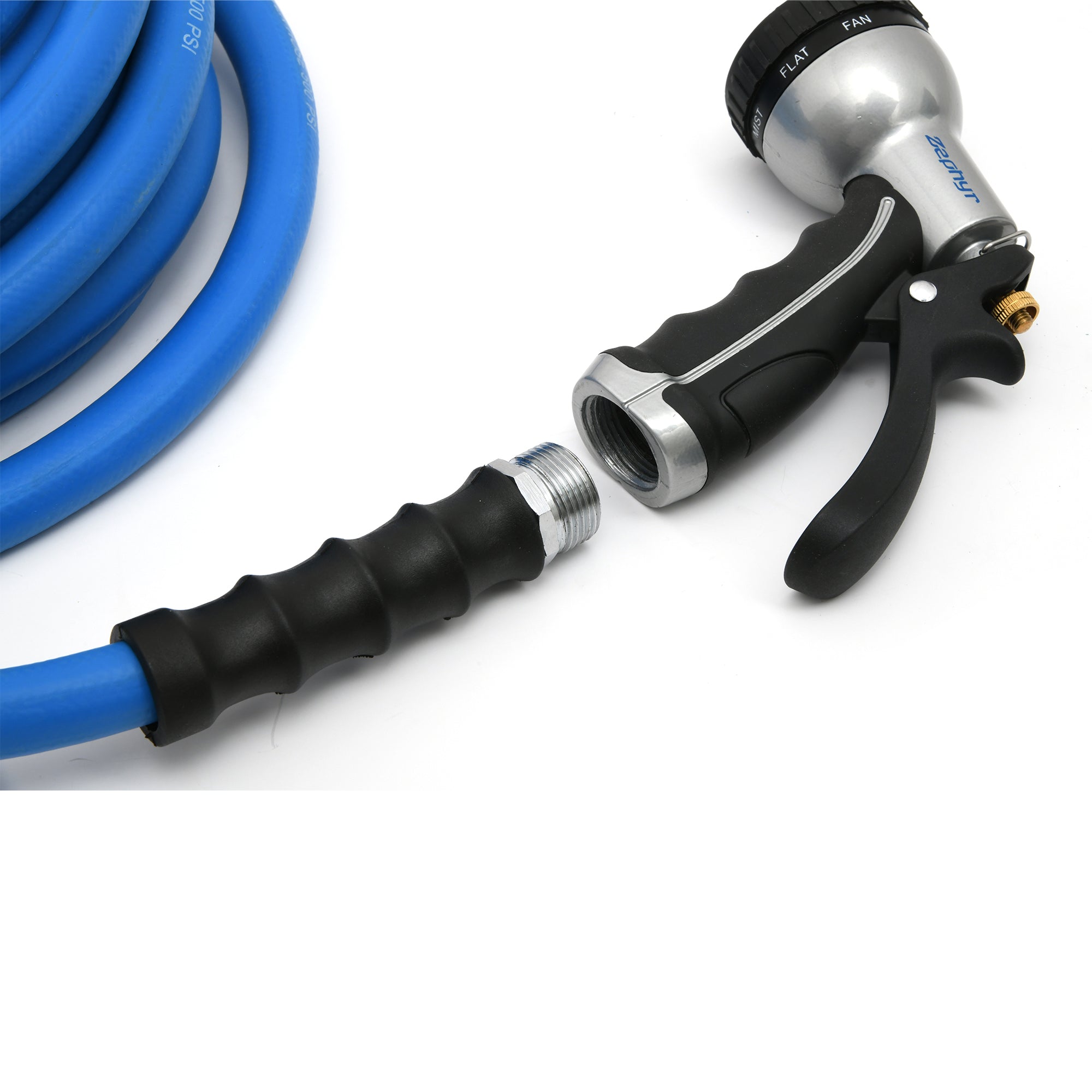 Zephyr Hose-Spray Set (25ft, Blue/Black/Silver, 2 Pieces) – Compact and Versatile