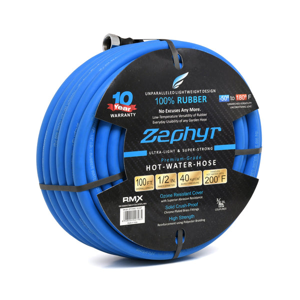 Zephyr Next-Gen Garden Hose (1/2" x 100ft, Blue) – Ultra-Light Rubber with Brass Fittings