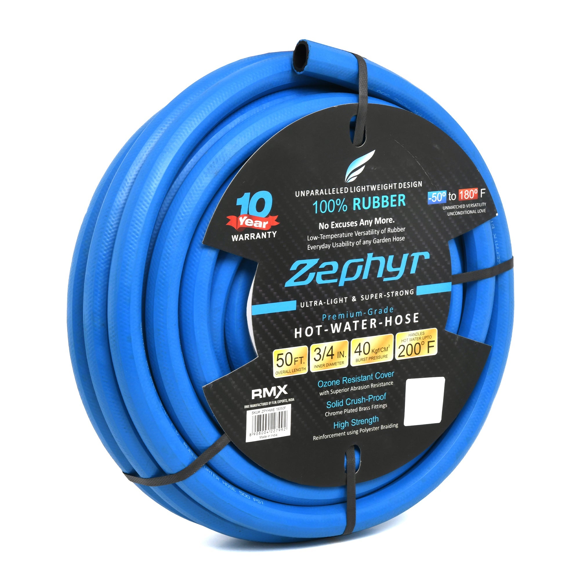 Zephyr Next-Gen Rubber Garden Hose (3/4" x 50") – Ultra-Light and Super Strong Without Fittings