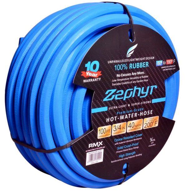 Zephyr Next-Gen Garden Hose (1/2" x 100ft, Blue) – Ultra-Light Rubber Without Fittings