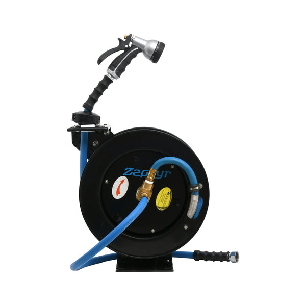 Zephyr Auto-Retractable Garden Hose Reel – Heavy-Duty Hose & Spray Gun Included (65ft, Black)