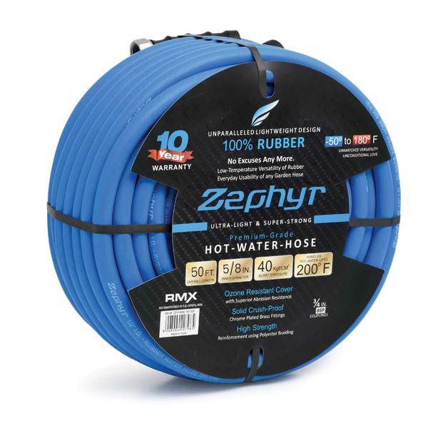 Zephyr Hot-n-Cold Garden Hose (16mm ID, 5/8") – Durable and Weatherproof - 100% Rubber