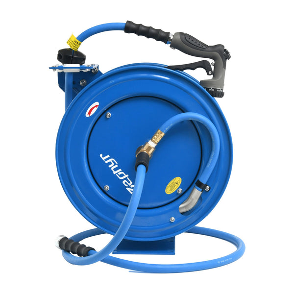 Zephyr Auto-Retractable Heavy-Duty Garden Hose Reel (10mm/3/8") with 8-Mode Nozzle Spray Gun , Blue