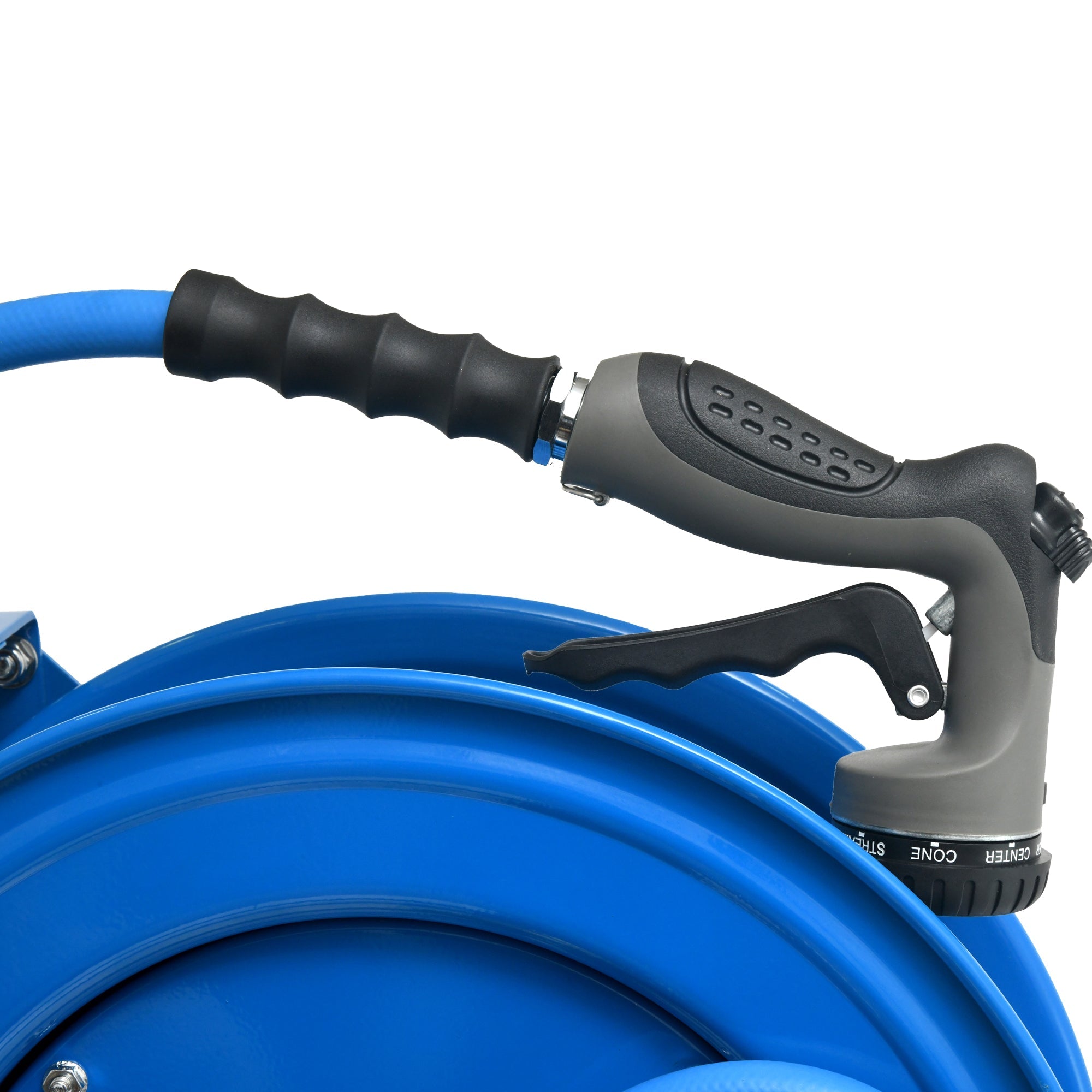 Zephyr Auto-Retractable Heavy-Duty Garden Hose Reel (10mm/3/8") with 8-Mode Nozzle Spray Gun , Blue