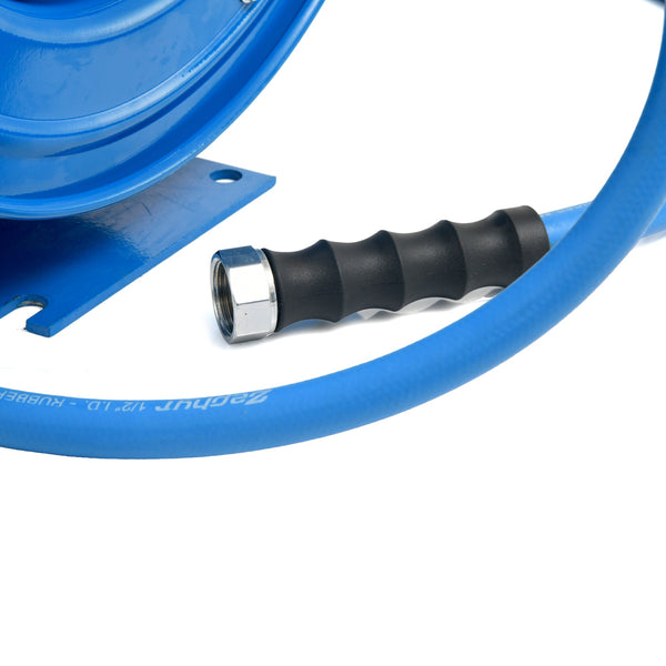 Zephyr Auto-Retractable Heavy-Duty Garden Hose Reel (10mm/3/8") with 8-Mode Nozzle Spray Gun , Blue